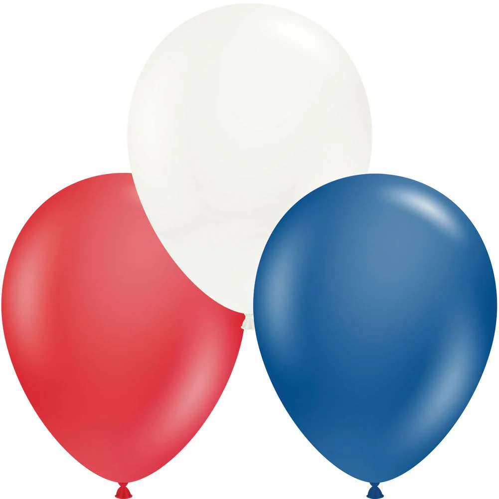 Tuftex 11" Crystal Red, White & Sapphire Blue Patriotic Asst Latex Balloons (100ct)