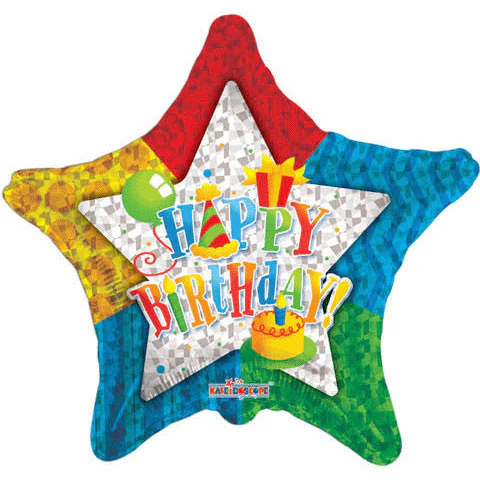 18" Birthday Patterned Star Prismatic