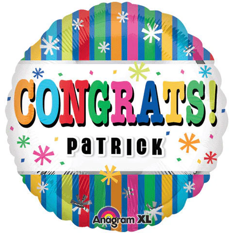 18" Congrats Stripes Personalized