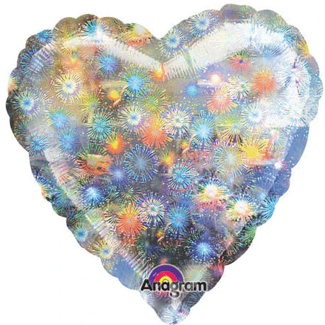 18" Fireworks Holographic Heart Foil Balloon