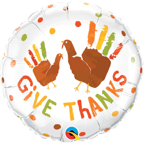 18" Give Thanks Turkey Hands Foil Balloon