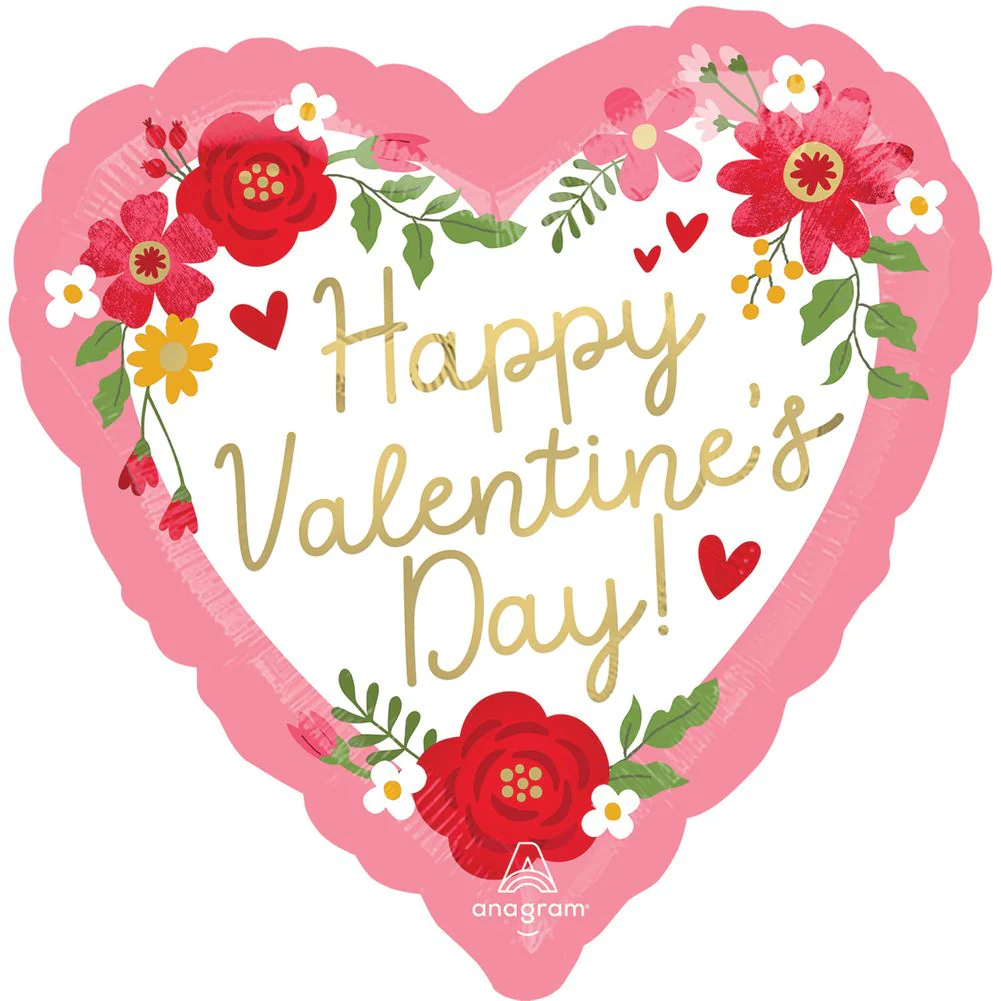 18" Happy Valentine's Day Floral Foil Balloon (1ct)