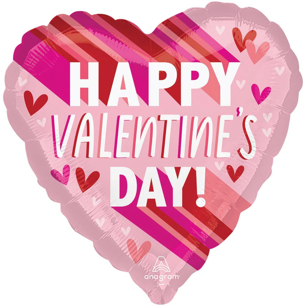 18" Happy Valentine's Day Stripes On Stripes Foil Balloon (1ct)