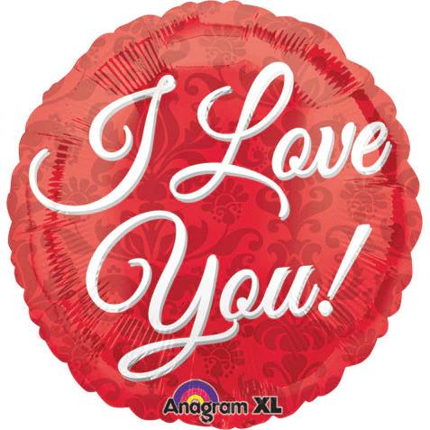 18" I Love You Red Damask