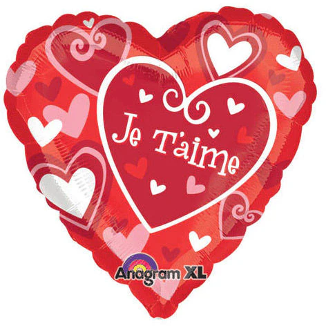 18" Je T'aime Hearts Foil Balloon