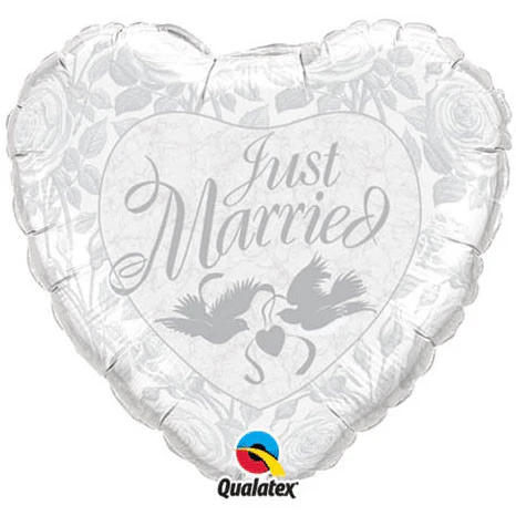 18" Just Married Pearl White & Silver
