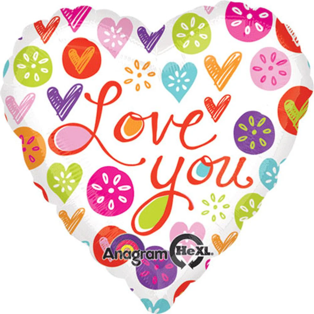 18" Love You Sketchy Hearts Foil Balloon