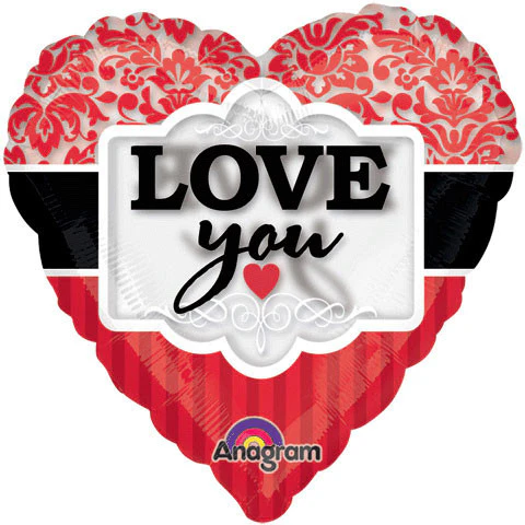 18" Red Damask Love You Magicolor Balloon