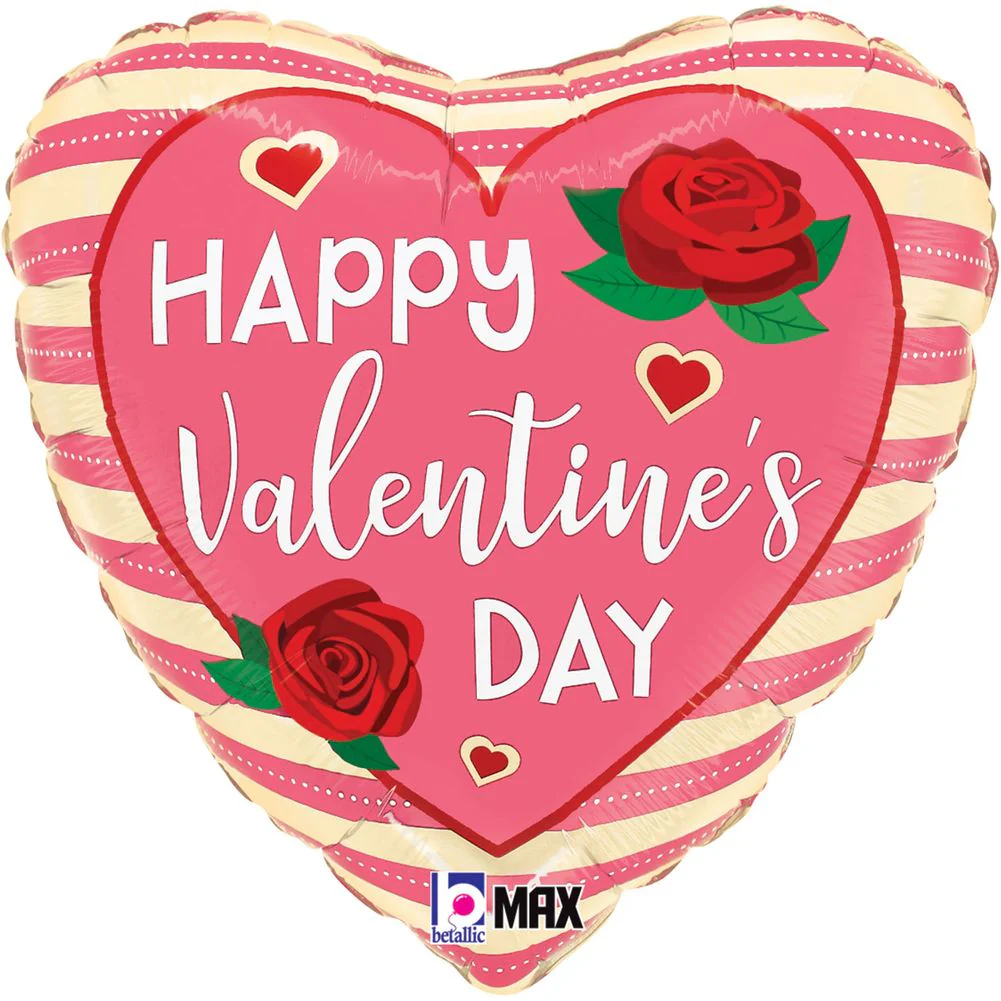 18" Rose Stripes Valentine Max Float Heart Foil Balloon (1ct)