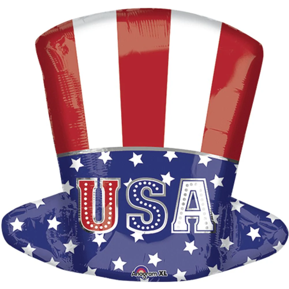 18" Uncle Sam Top Hat Shaped Foil Balloon