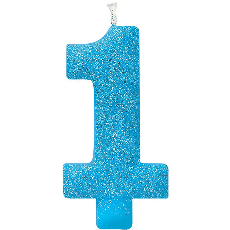 Blue Glitter Giant 5" 1 Numeral Candle