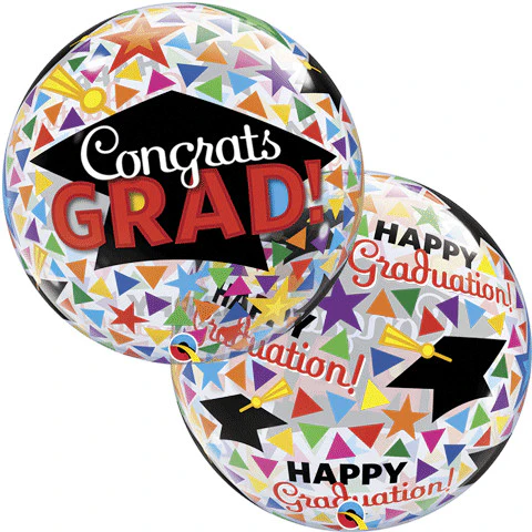 22" CONGRATS GRAD CAPS & TRIANGLES BUBBLE BALLOON