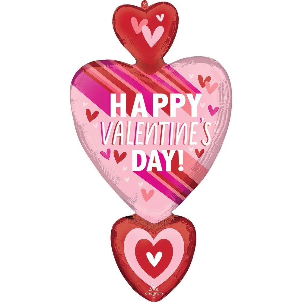 29" Happy Valentine's Day Hearts And Stripes Super Shape Foil Balloon (1ct)