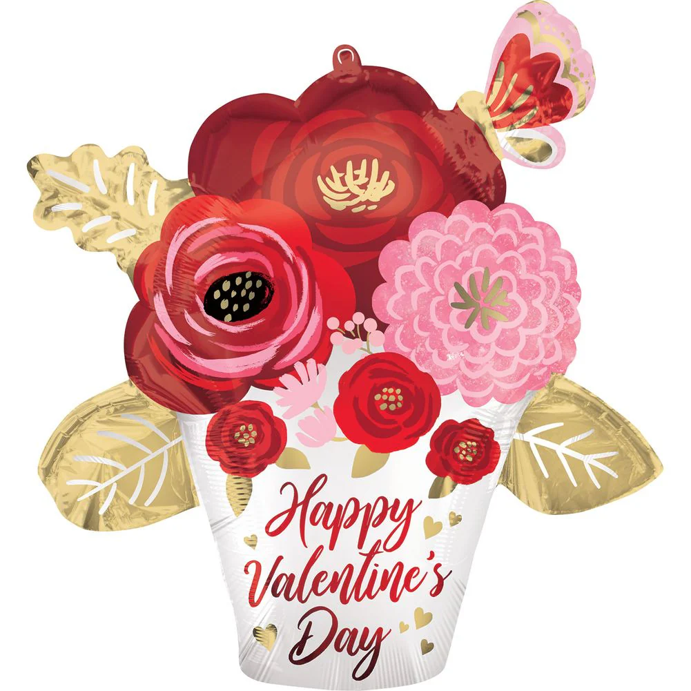 29" Happy Valentine's Day Satin Painted Flowers Super Shape Foil Balloon (1ct)