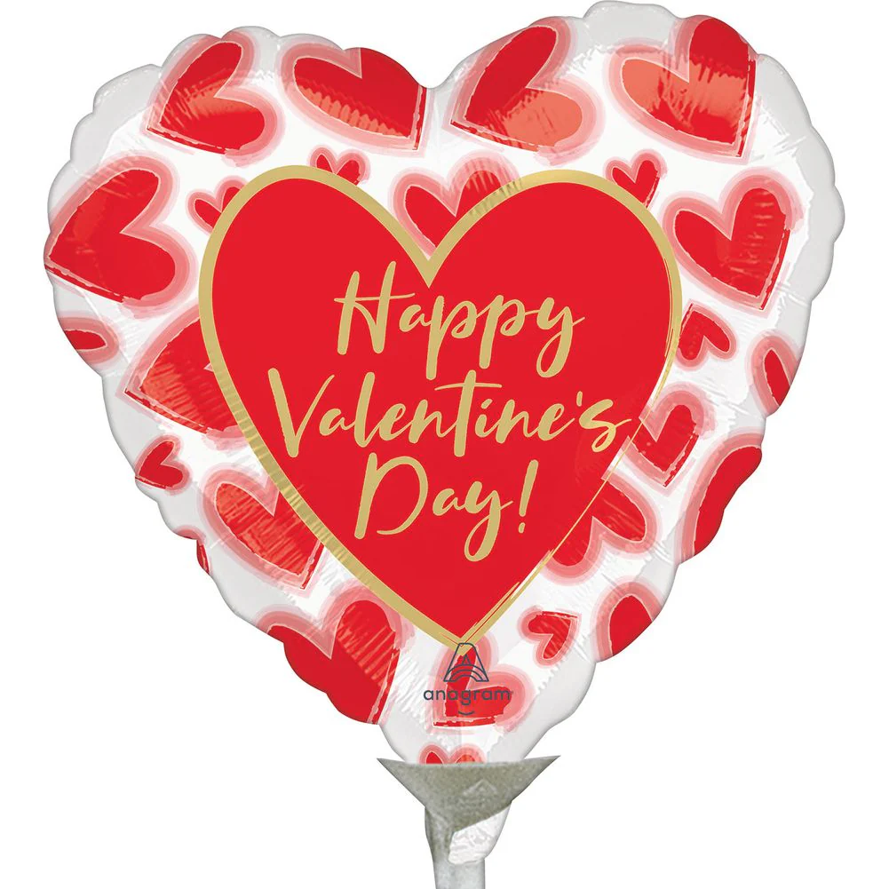 4" Happy Valentine's Day Blush Lined Hearts Micro Foil Balloon (1ct)