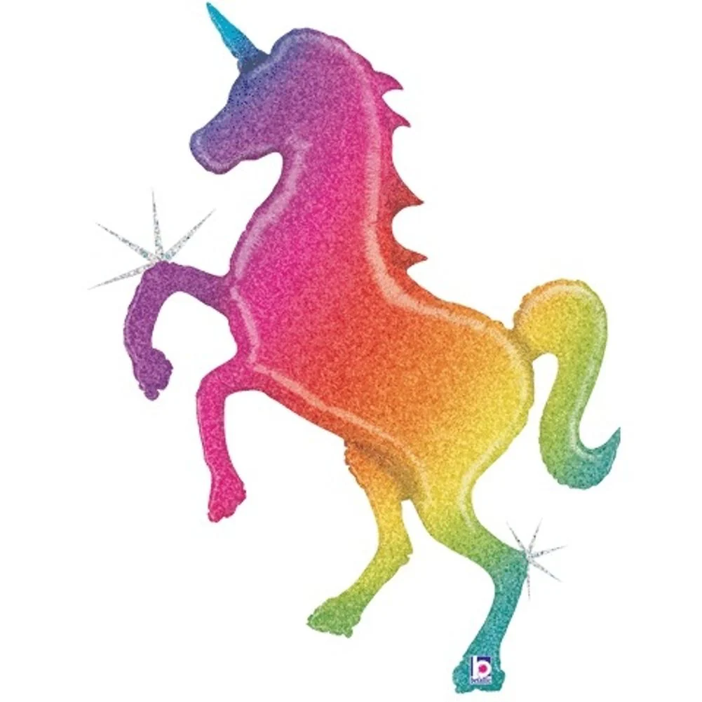 54" GLITTER RAINBOW UNICORN SHAPE