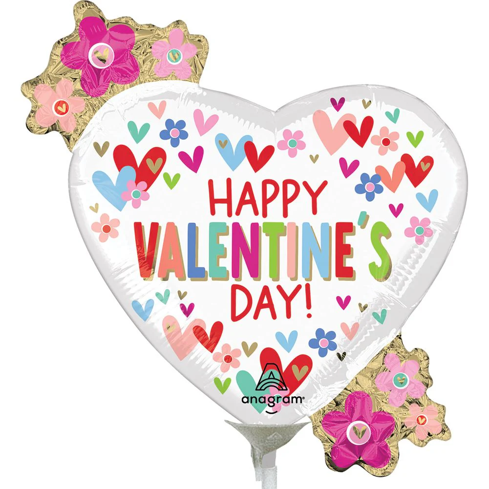 9" Valentine Hearts & Daisies Mini Shape Foil Balloon (1ct)