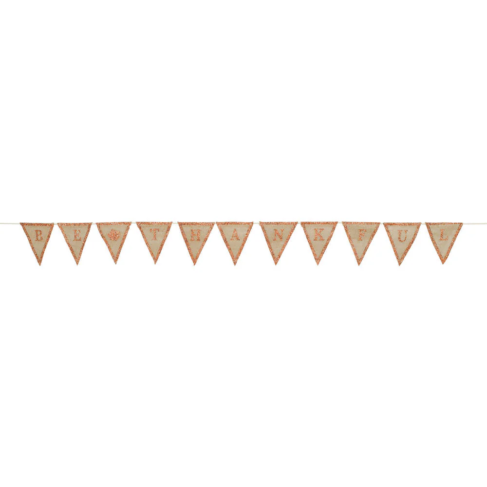 Be Thankful Burlap Pennant Banner w/Glitter