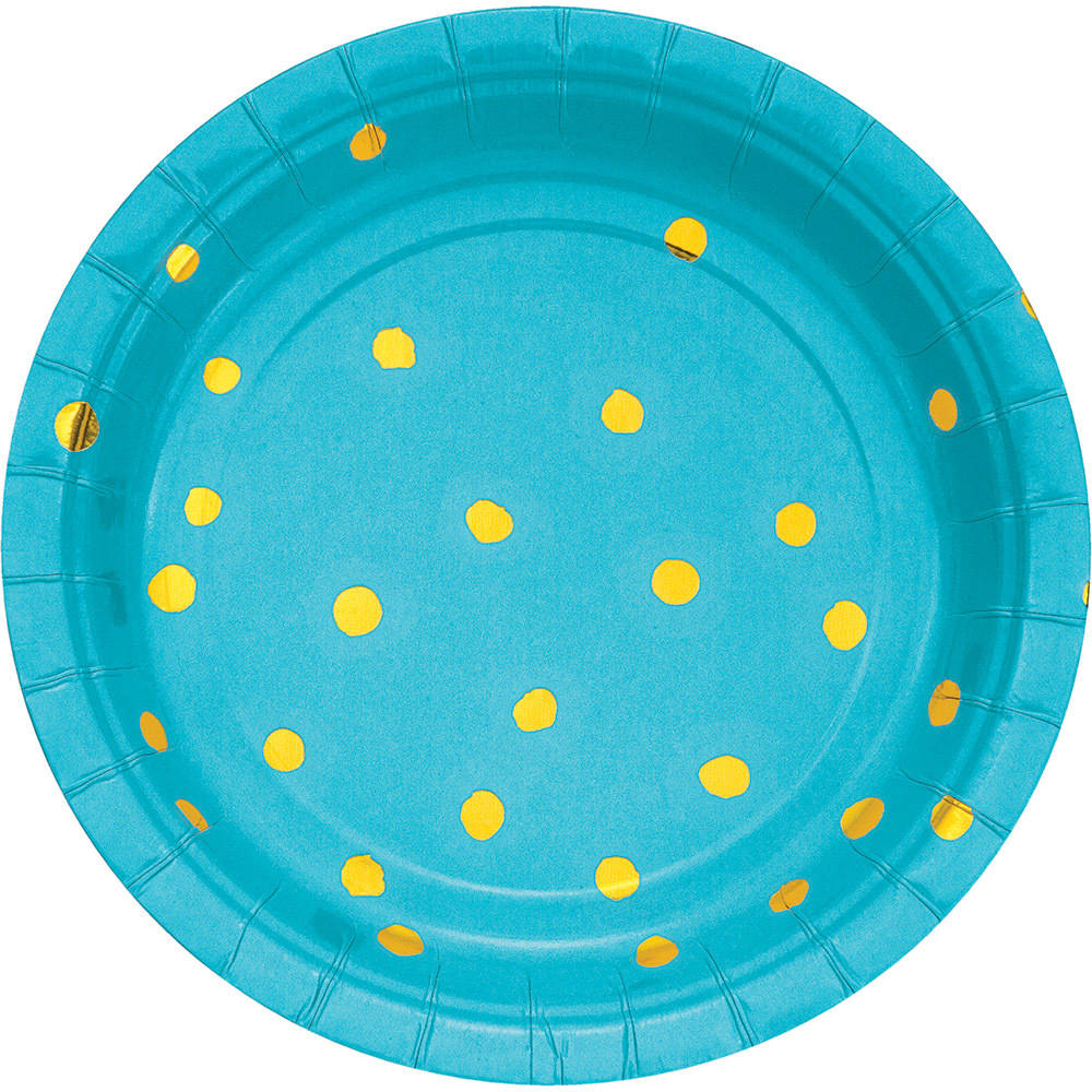 Bermuda Blue & Gold Hot Stamped Paper Dessert Plates (8 ct)