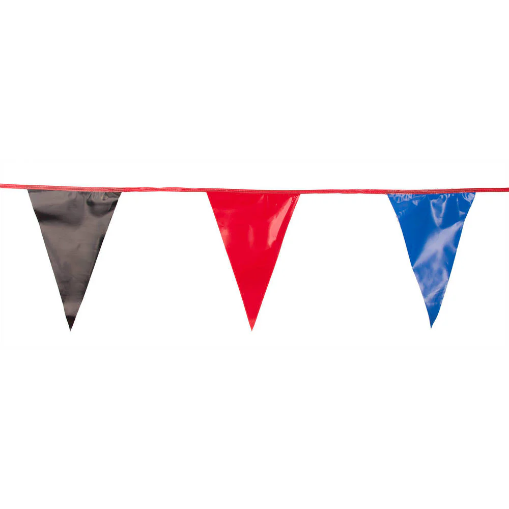 Black, Blue and Red Triangle Pennant Flag 100 Ft.