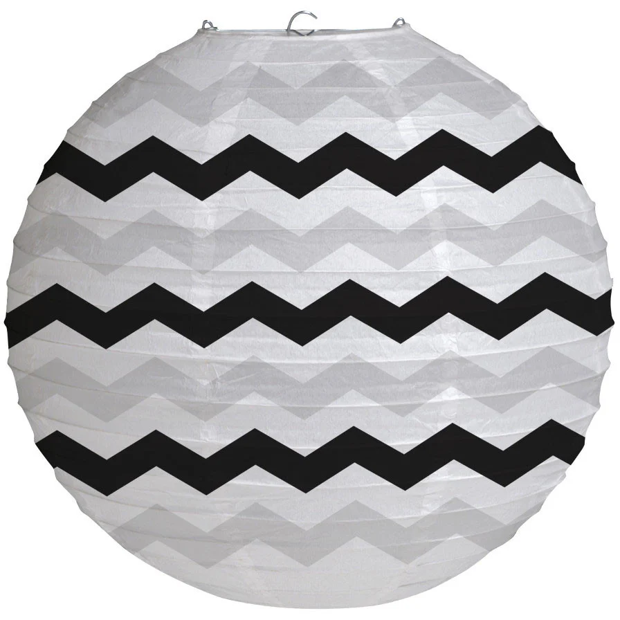 Black Chevron 12" Round Paper Lantern