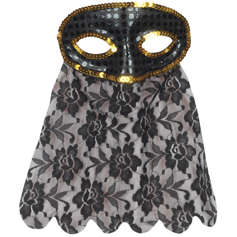 Black Half Mask with Veil