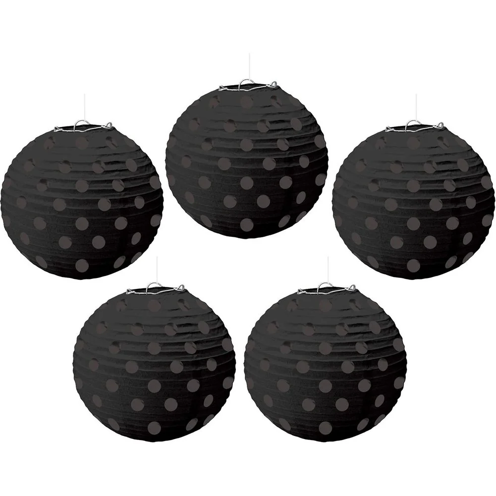 Black Mini Polka Dot Hanging Lanterns (5 ct)