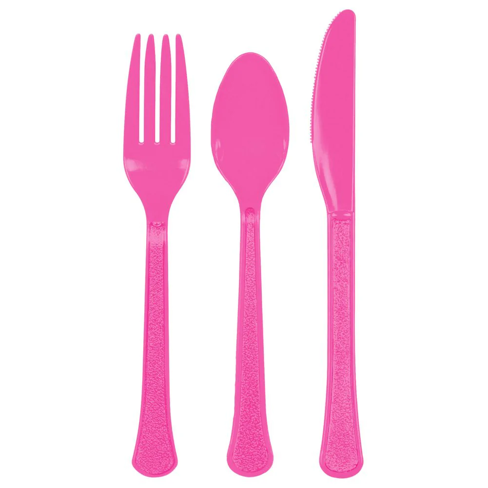Bright Pink Heavy Weight Assorted Cutlery (24ct)