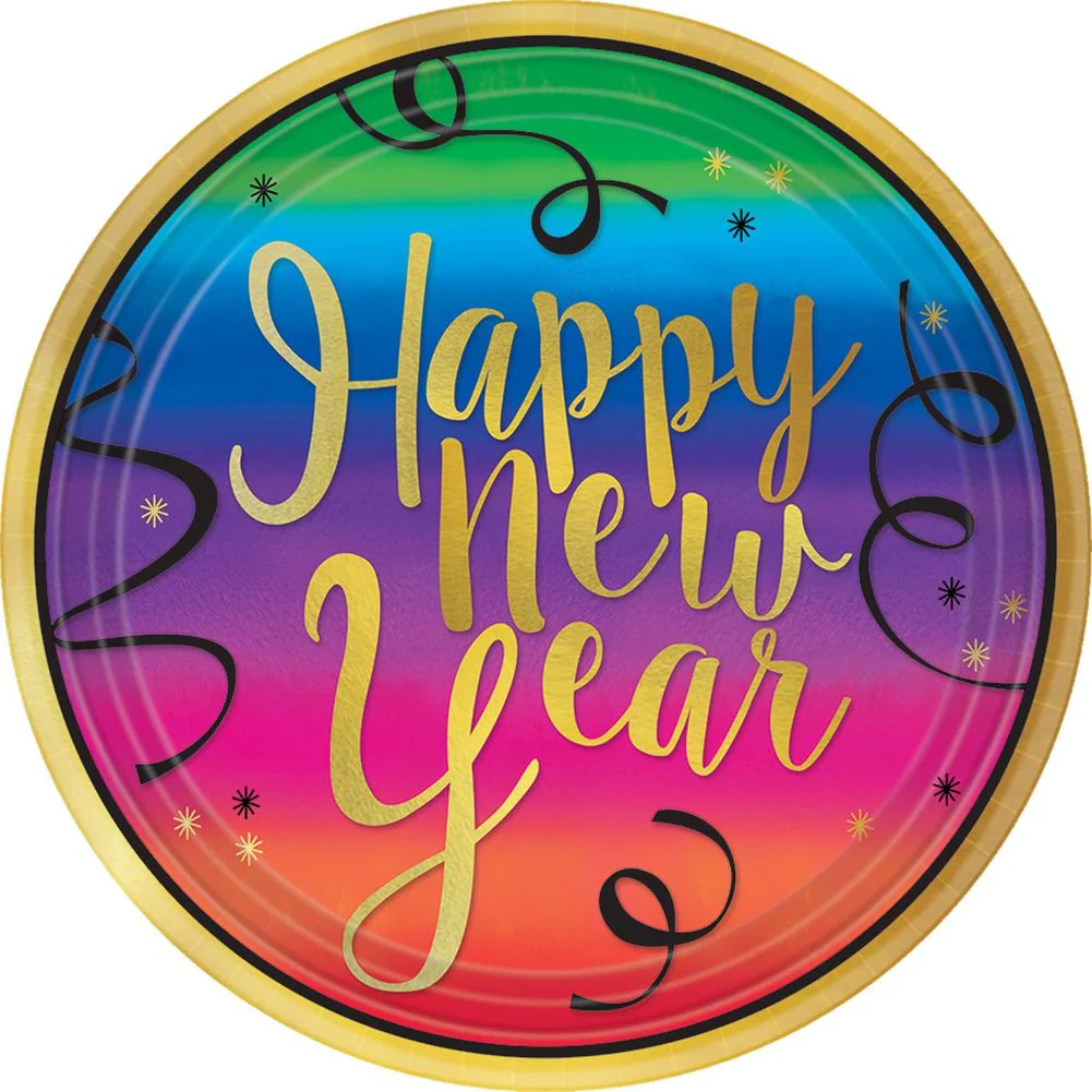 Colorful New Year Round Plates, 7"