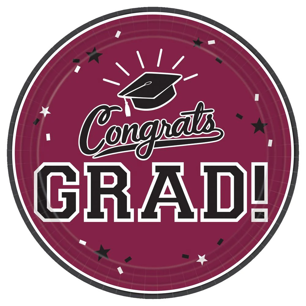 Congrats Grad Berry 9" Round Plates, 18ct
