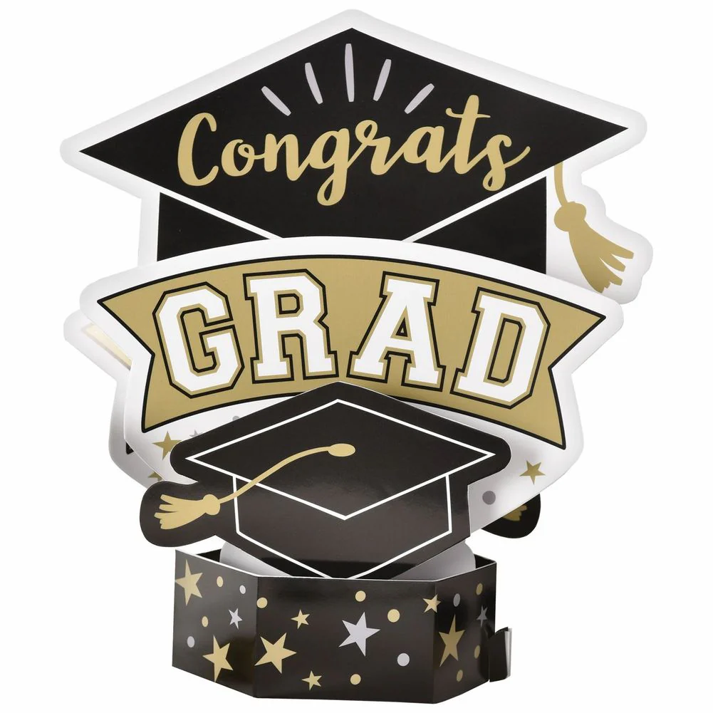 Congrats Grad Centerpiece Black, Silver, & Gold (1ct)