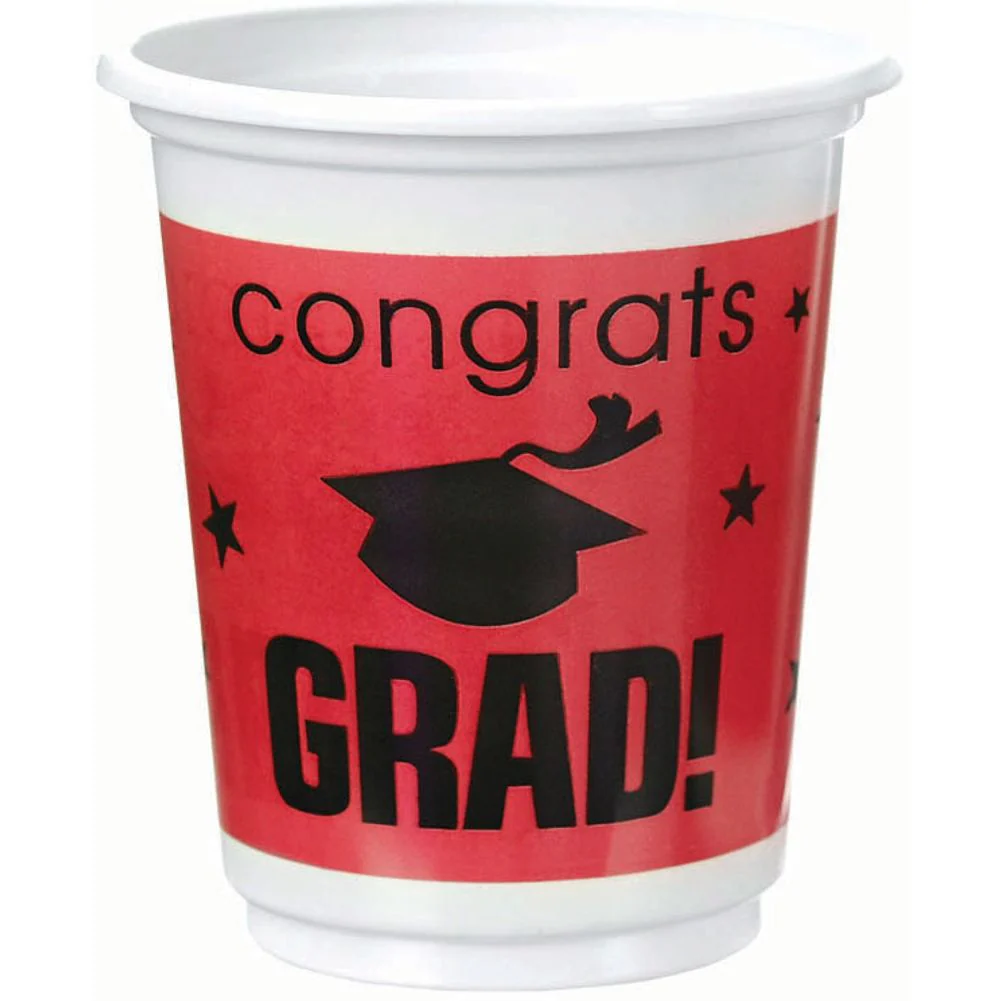 Congrats Grad Red Plastic 12 oz Cups