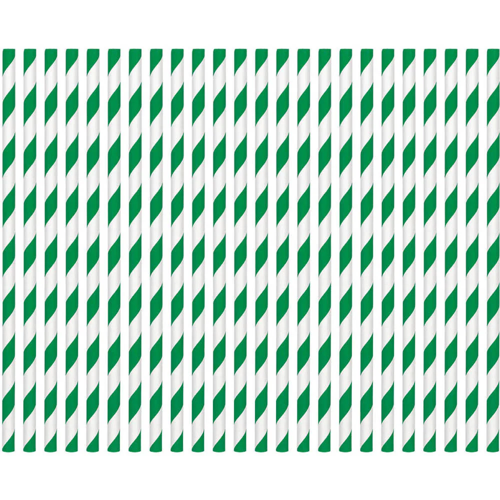 Festive Green Striped Straws Paper 80 ct