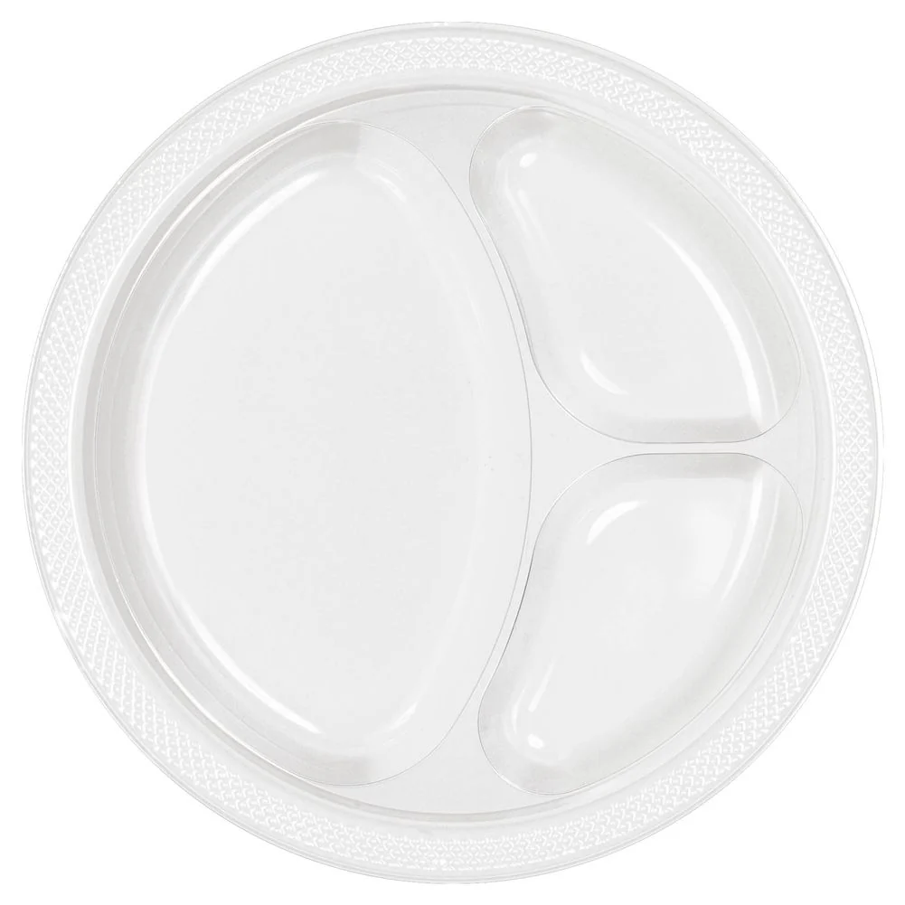 Frosty White Divided Plastic Banquet Plates (20ct)