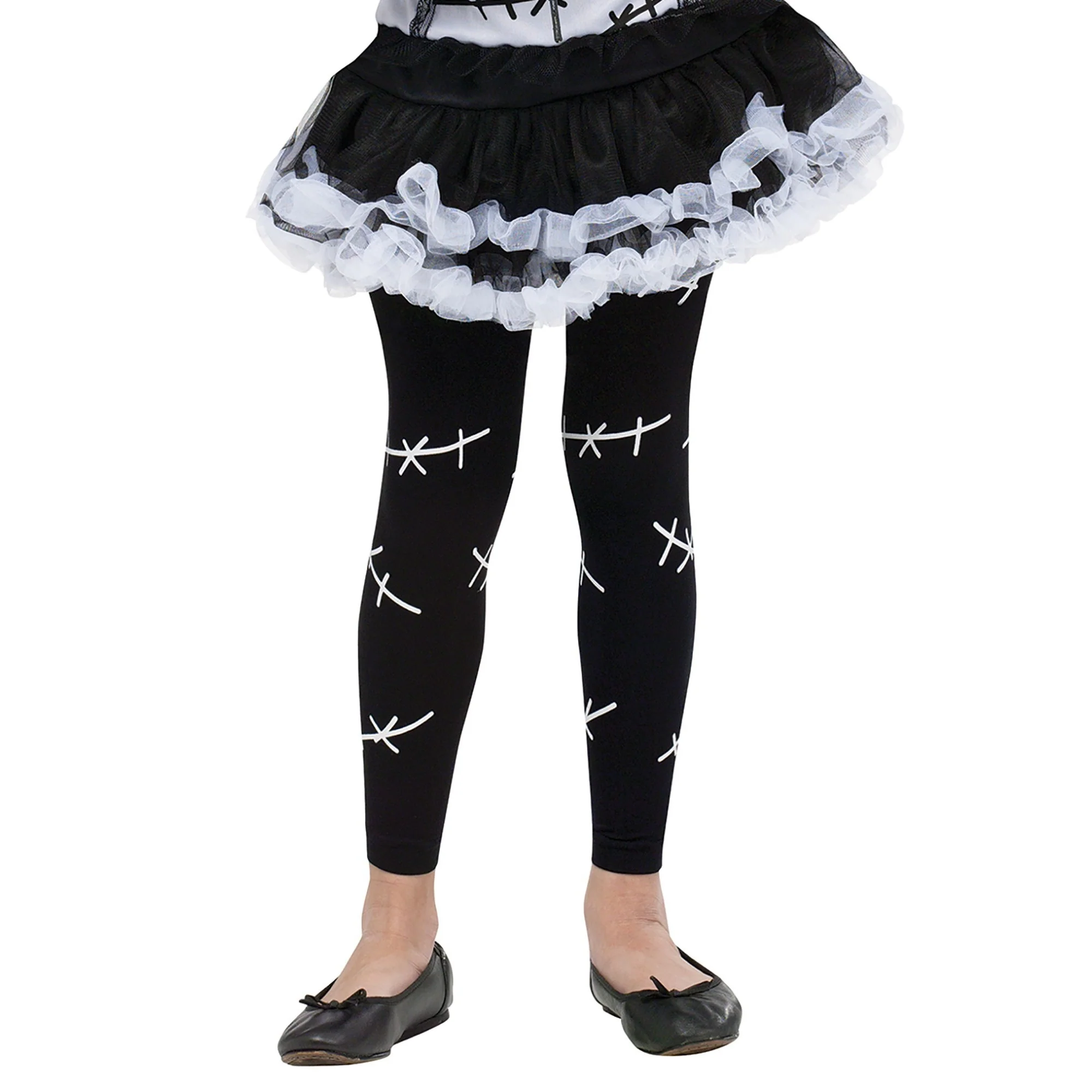 Girls Black Stitches Tights Large (8-14)