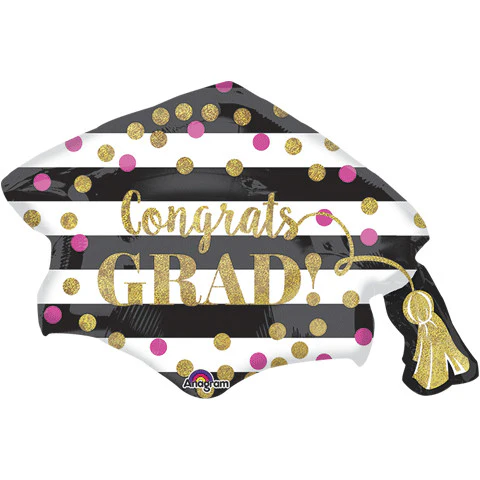 GOLD CONFETTI GRAD CAP HOLOGRAPHIC SUPER SHAPE