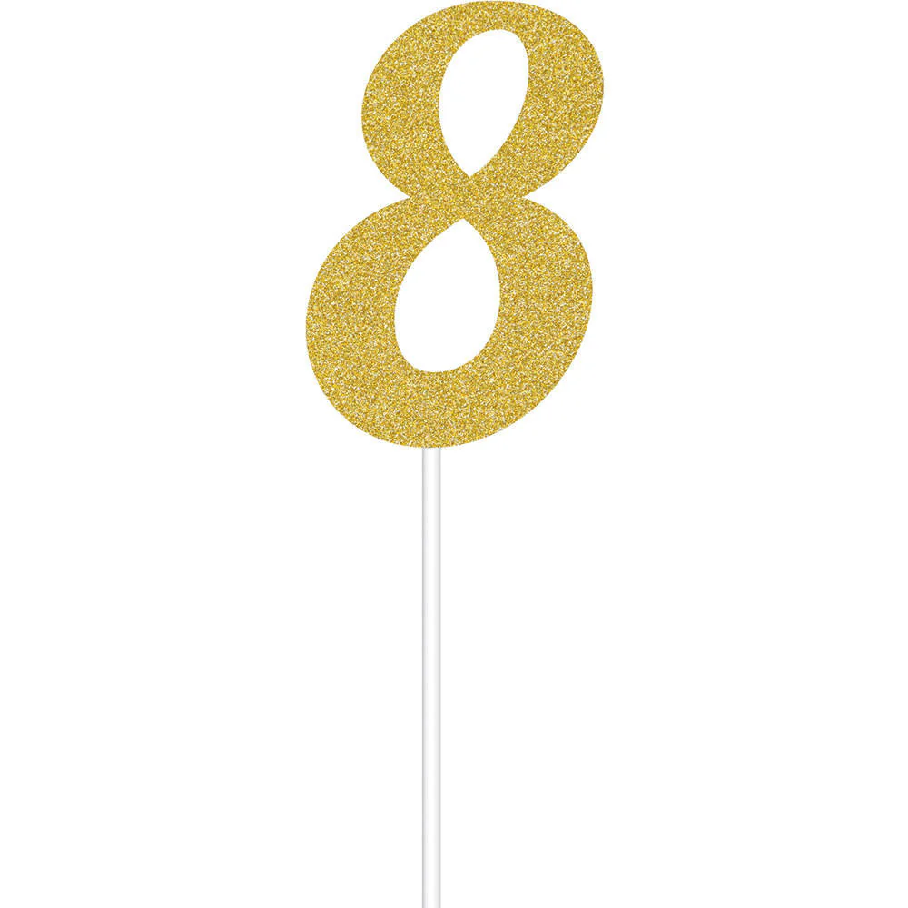 Gold Glitter 8 Cake Topper