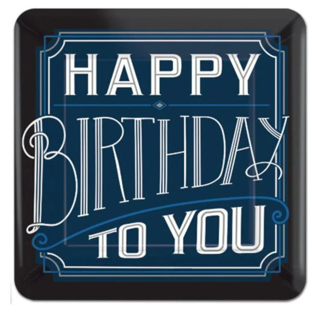 Happy Birthday Man Square Plates, 8ct