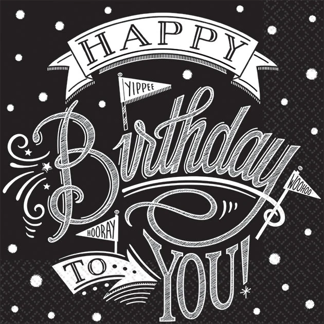 Hooray Birthday Black & White Beverage Napkins (36 ct)