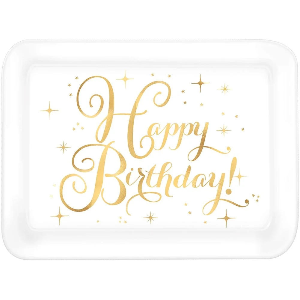 Hot Stamped Gold Birthday Large Rectangle Plastic Serving Tray