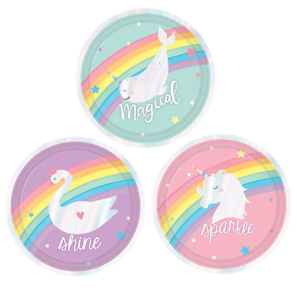 Iridescent Magical Rainbow Dessert Plates, 8ct