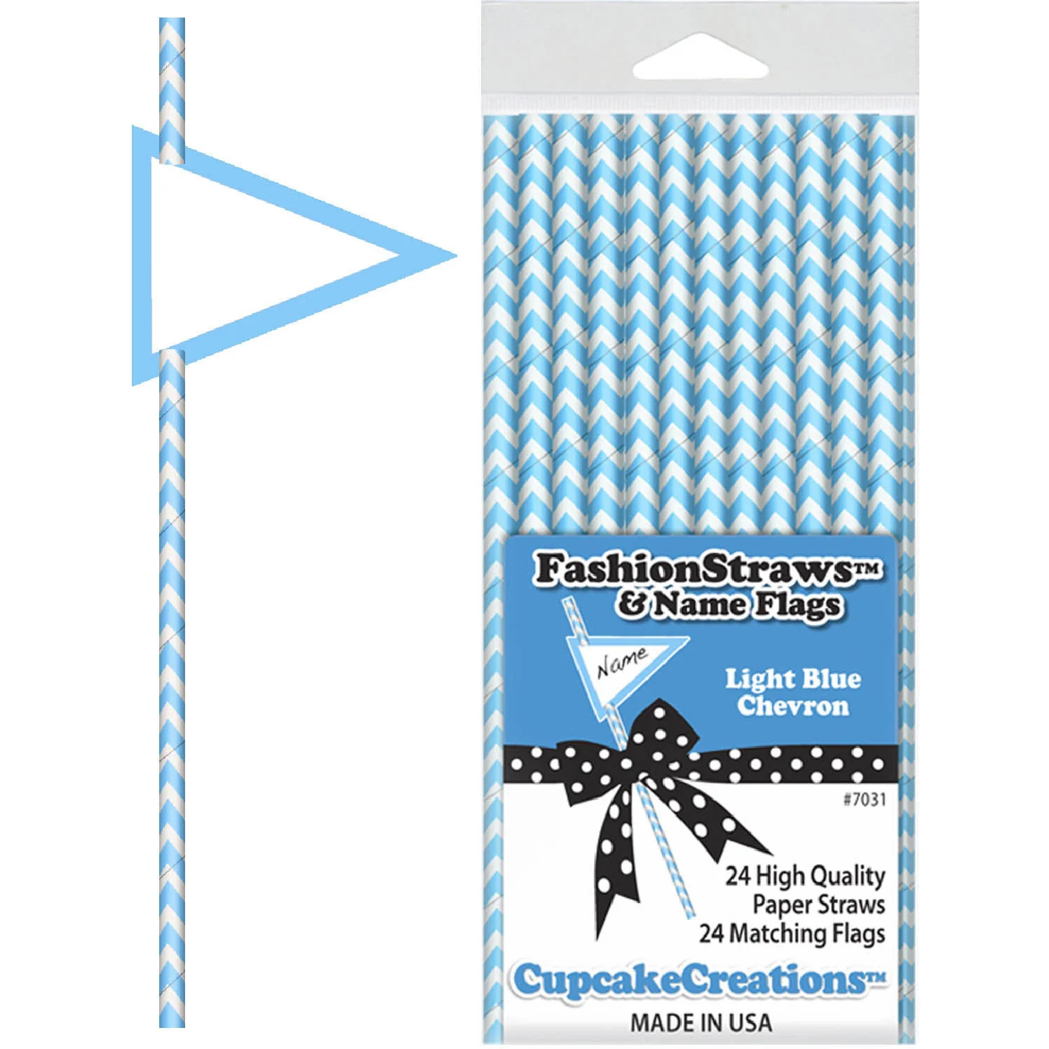 Light Blue Chevron 8" Paper Straws