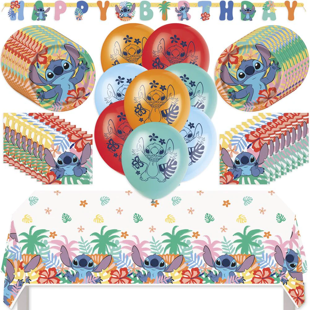 Lilo and Stitch Birthday Party Kit with Tablecloth, Plates, Napkins, Balloons, Banner, & Sticker