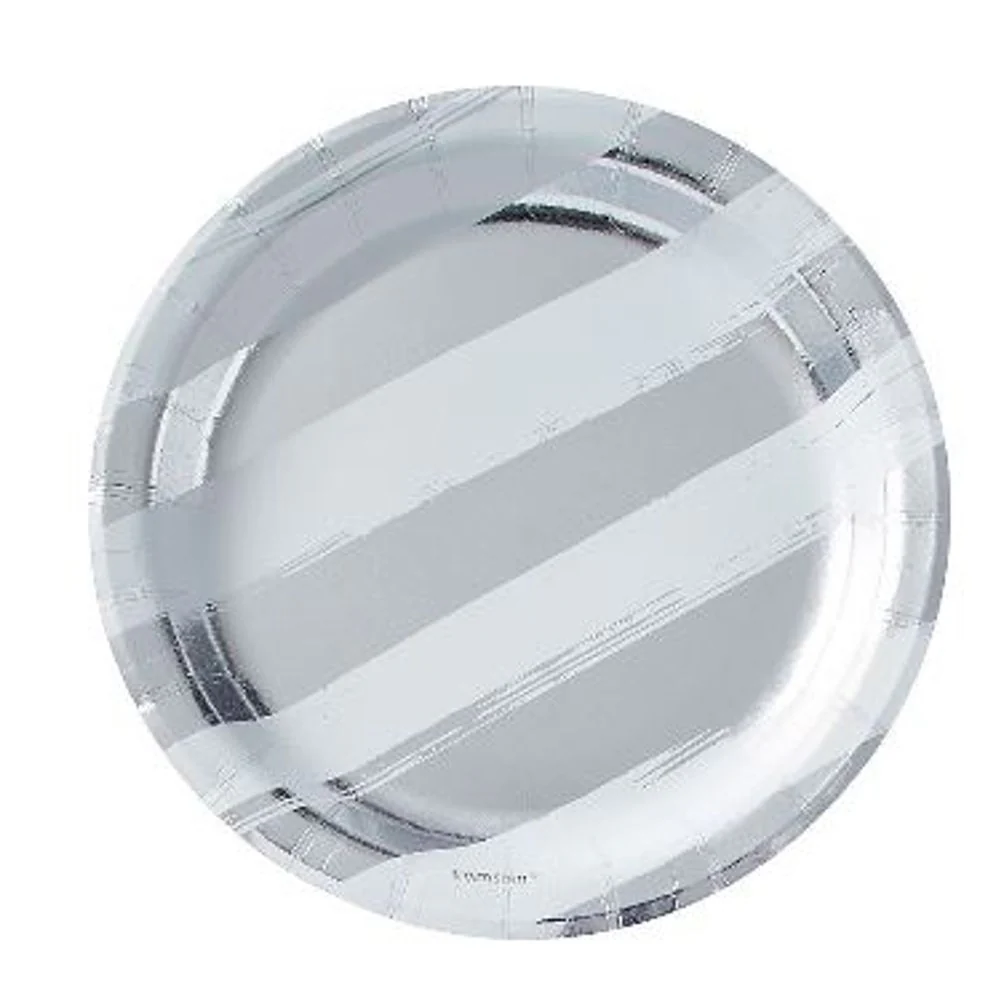 Metallic Silver Stripe Dessert Plates, 8ct