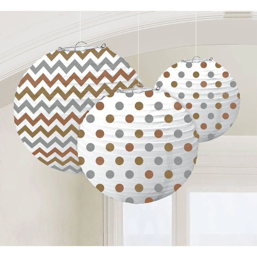 Mixed Metallic Paper Lanterns, 3ct