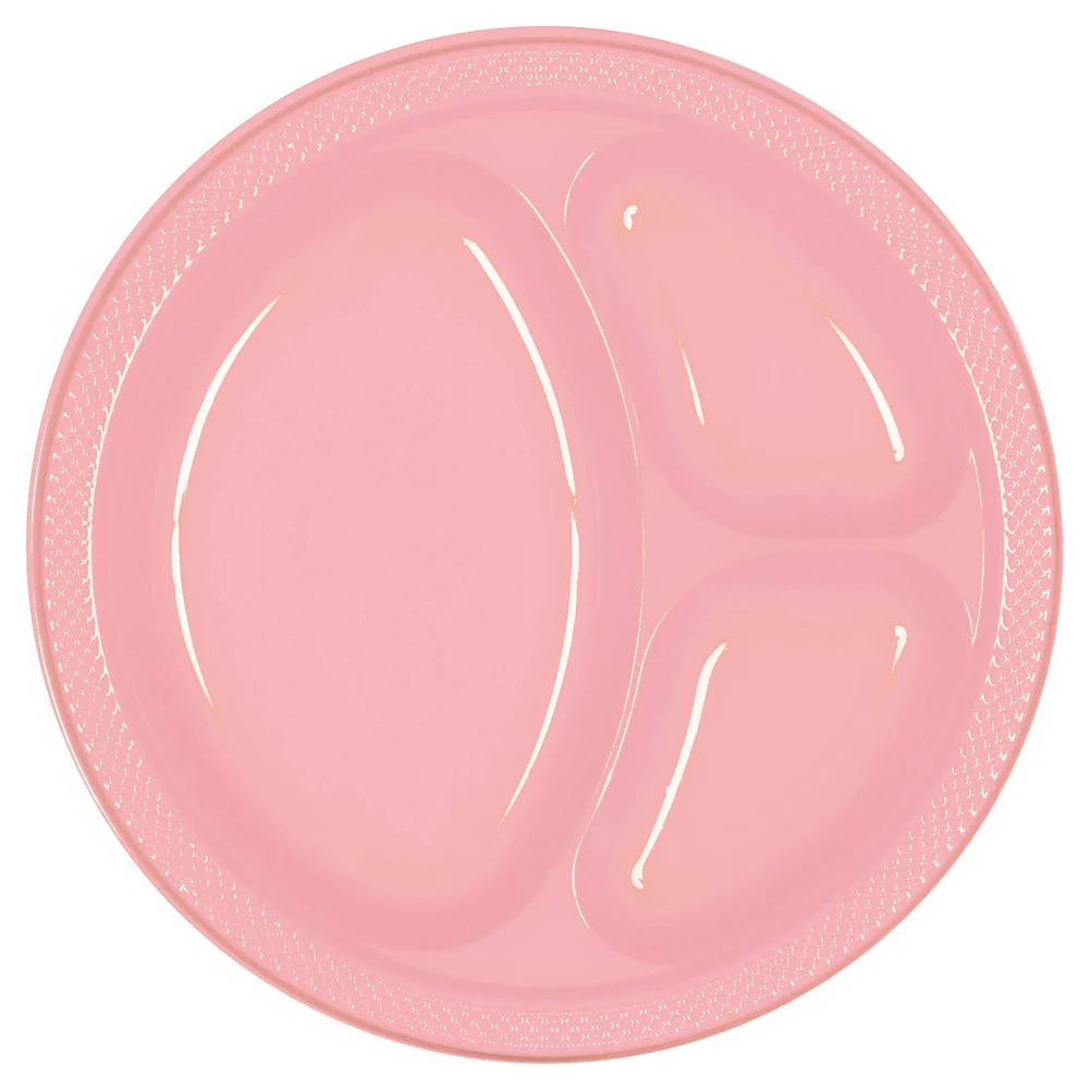 New Pink Divided Plastic Banquet Plates (20ct)