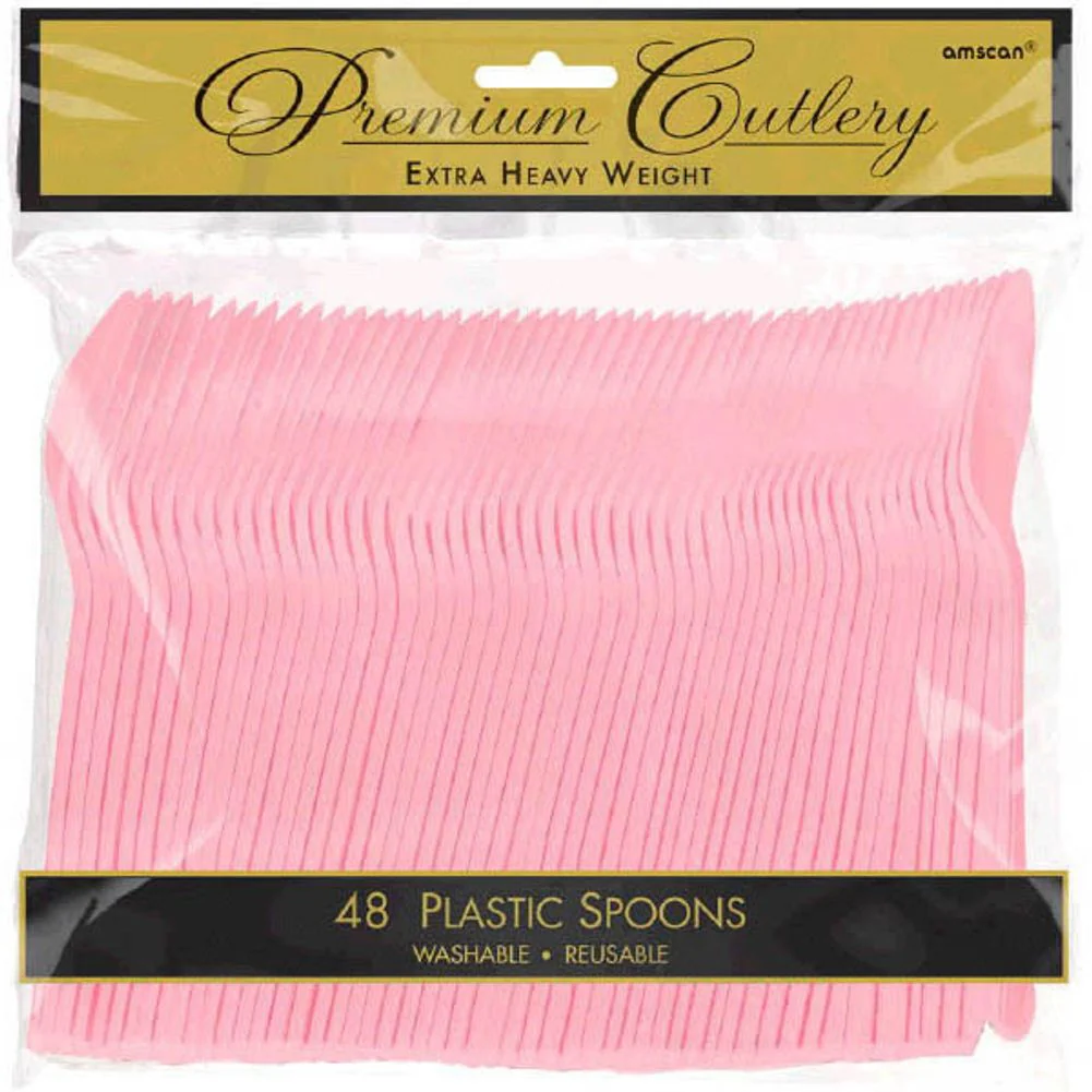 New Pink Heavy Weight Plastic Spoons (48ct)