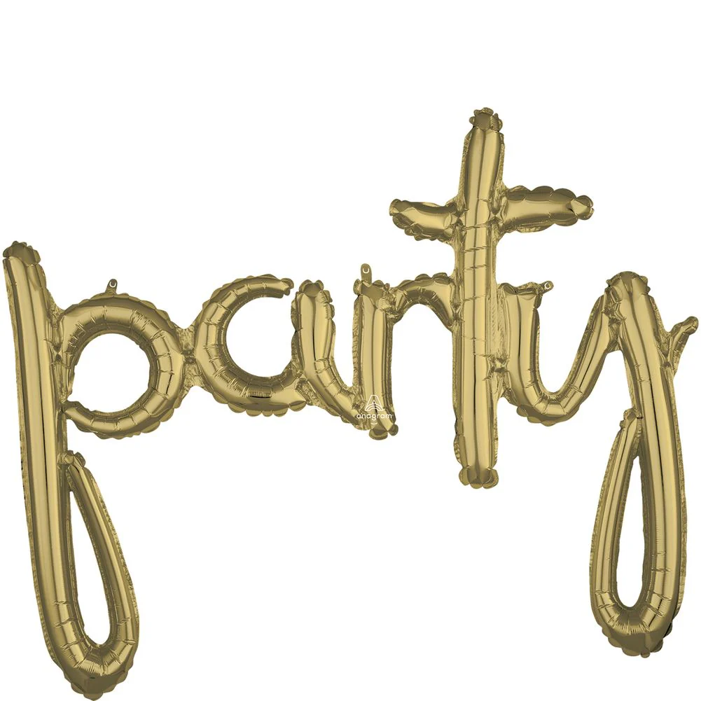 Script Phrase “Party†White Gold Foil Balloon (1ct)