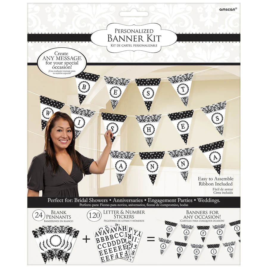 Pennant Banner- Black Damask
