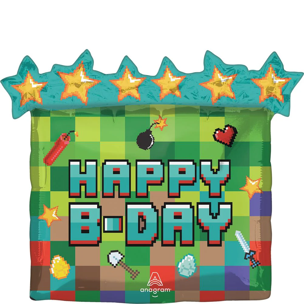 Pixel Birthday Party Super Shape Foil Balloon (1ct)